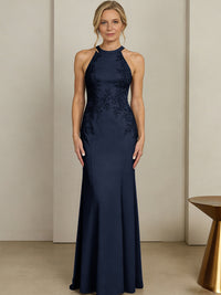 Sheath/Column Halter Scoop Neck Floor-Length Mother of the Bride Dresses with Lace Appliques