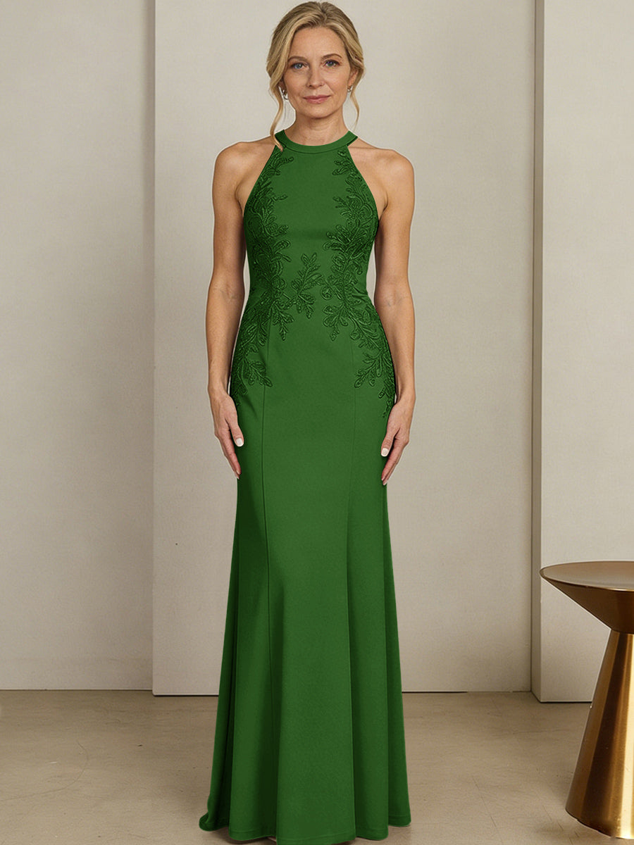 Sheath/Column Halter Scoop Neck Floor-Length Mother of the Bride Dresses with Lace Appliques