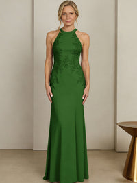 Sheath/Column Halter Scoop Neck Floor-Length Mother of the Bride Dresses with Lace Appliques