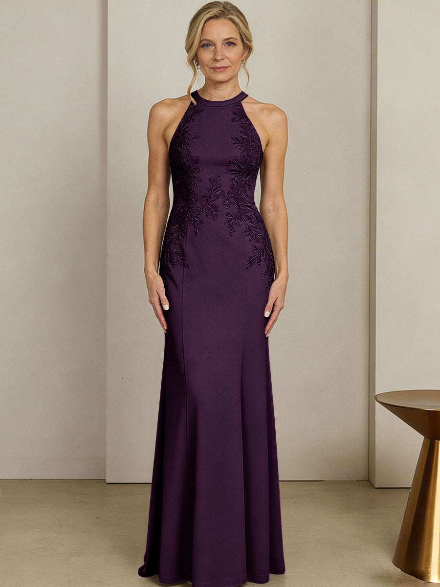 Sheath/Column Halter Scoop Neck Floor-Length Mother of the Bride Dresses with Lace Appliques