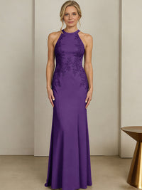 Sheath/Column Halter Scoop Neck Floor-Length Mother of the Bride Dresses with Lace Appliques