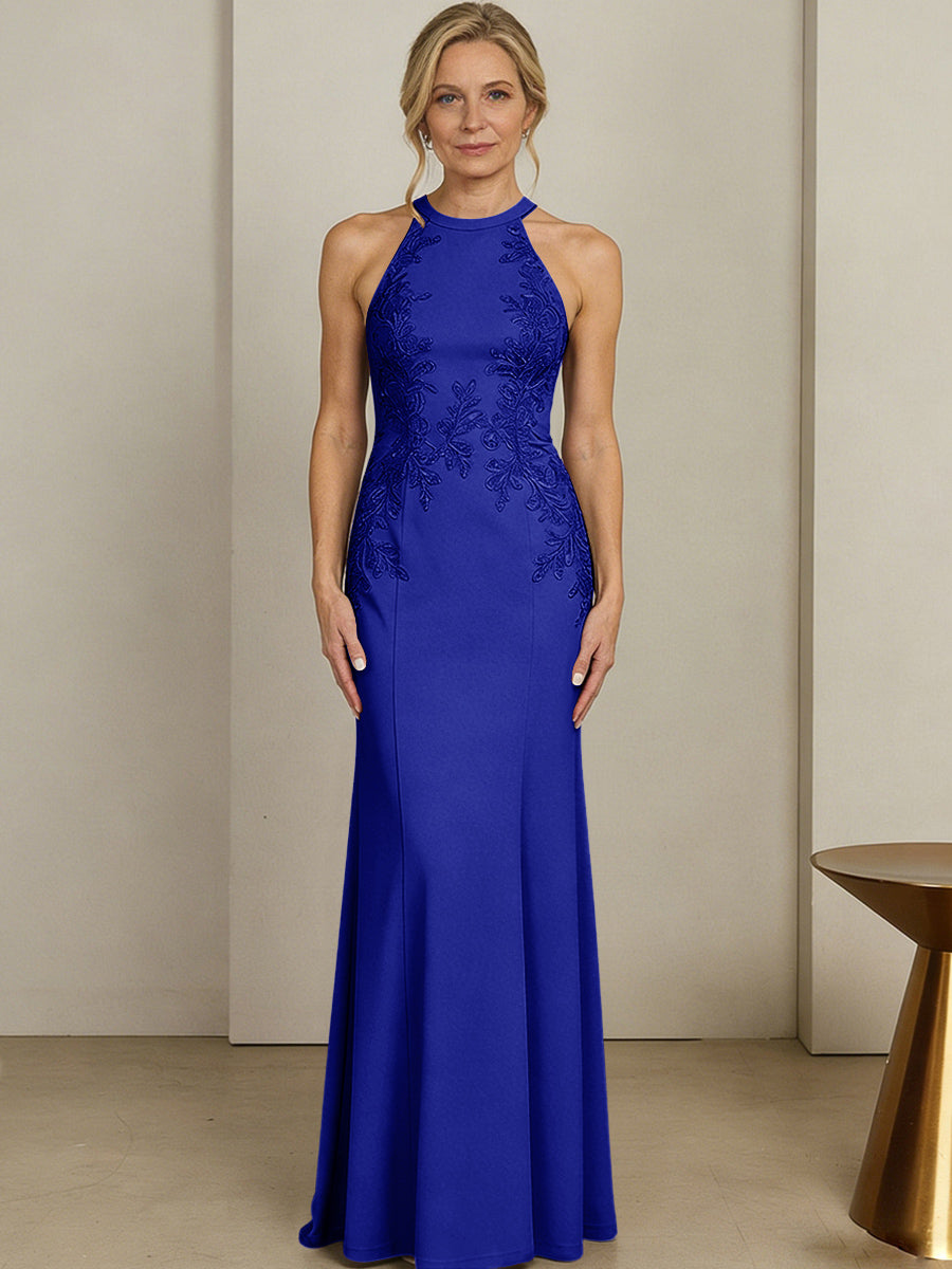 Sheath/Column Halter Scoop Neck Floor-Length Mother of the Bride Dresses with Lace Appliques