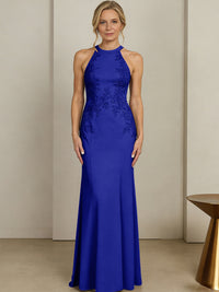 Sheath/Column Halter Scoop Neck Floor-Length Mother of the Bride Dresses with Lace Appliques