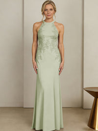 Sheath/Column Halter Scoop Neck Floor-Length Mother of the Bride Dresses with Lace Appliques
