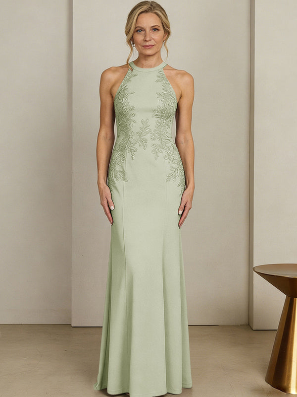 Sheath/Column Halter Scoop Neck Floor-Length Mother of the Bride Dresses with Lace Appliques