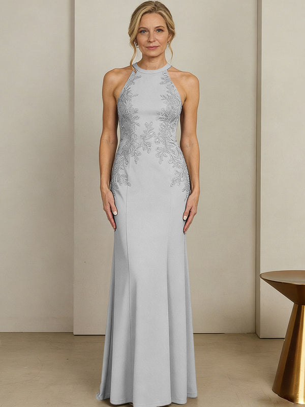 Sheath/Column Halter Scoop Neck Floor-Length Mother of the Bride Dresses with Lace Appliques