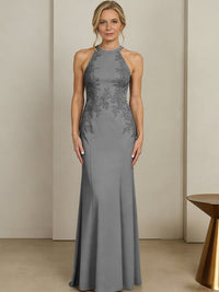Sheath/Column Halter Scoop Neck Floor-Length Mother of the Bride Dresses with Lace Appliques