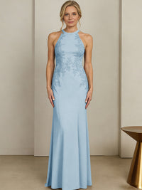 Sheath/Column Halter Scoop Neck Floor-Length Mother of the Bride Dresses with Lace Appliques