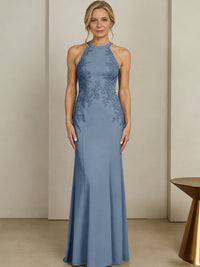 Sheath/Column Halter Scoop Neck Floor-Length Mother of the Bride Dresses with Lace Appliques