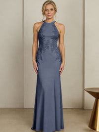 Sheath/Column Halter Scoop Neck Floor-Length Mother of the Bride Dresses with Lace Appliques