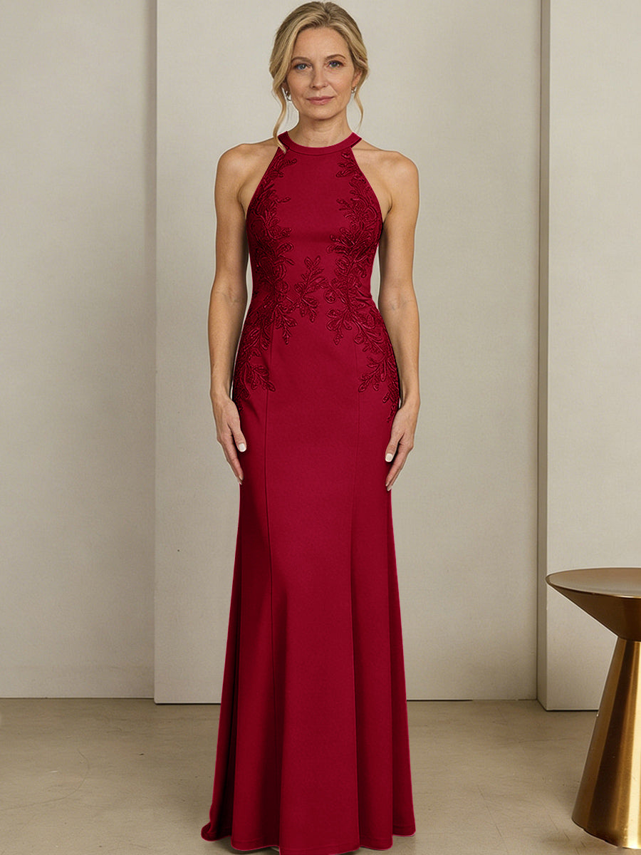 Sheath/Column Halter Scoop Neck Floor-Length Mother of the Bride Dresses with Lace Appliques