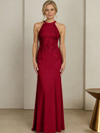 Sheath/Column Halter Scoop Neck Floor-Length Mother of the Bride Dresses with Lace Appliques