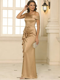 Sheath/Column Asymmetrical Pleated Satin Floor-Length Mother of the Bride Dresses with Ruffle
