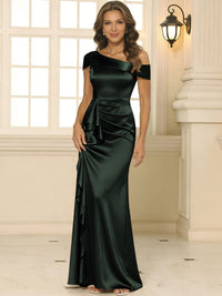Sheath/Column Asymmetrical Pleated Satin Floor-Length Mother of the Bride Dresses with Ruffle