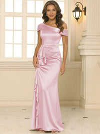 Sheath/Column Asymmetrical Pleated Satin Floor-Length Mother of the Bride Dresses with Ruffle