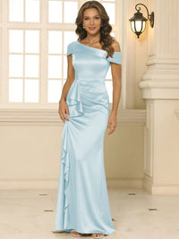 Sheath/Column Asymmetrical Pleated Satin Floor-Length Mother of the Bride Dresses with Ruffle