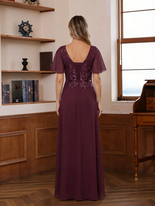 A-Line/Princess Asymmetrical Pleated Floor-Length Mother of the Bride Dresses with Sequins