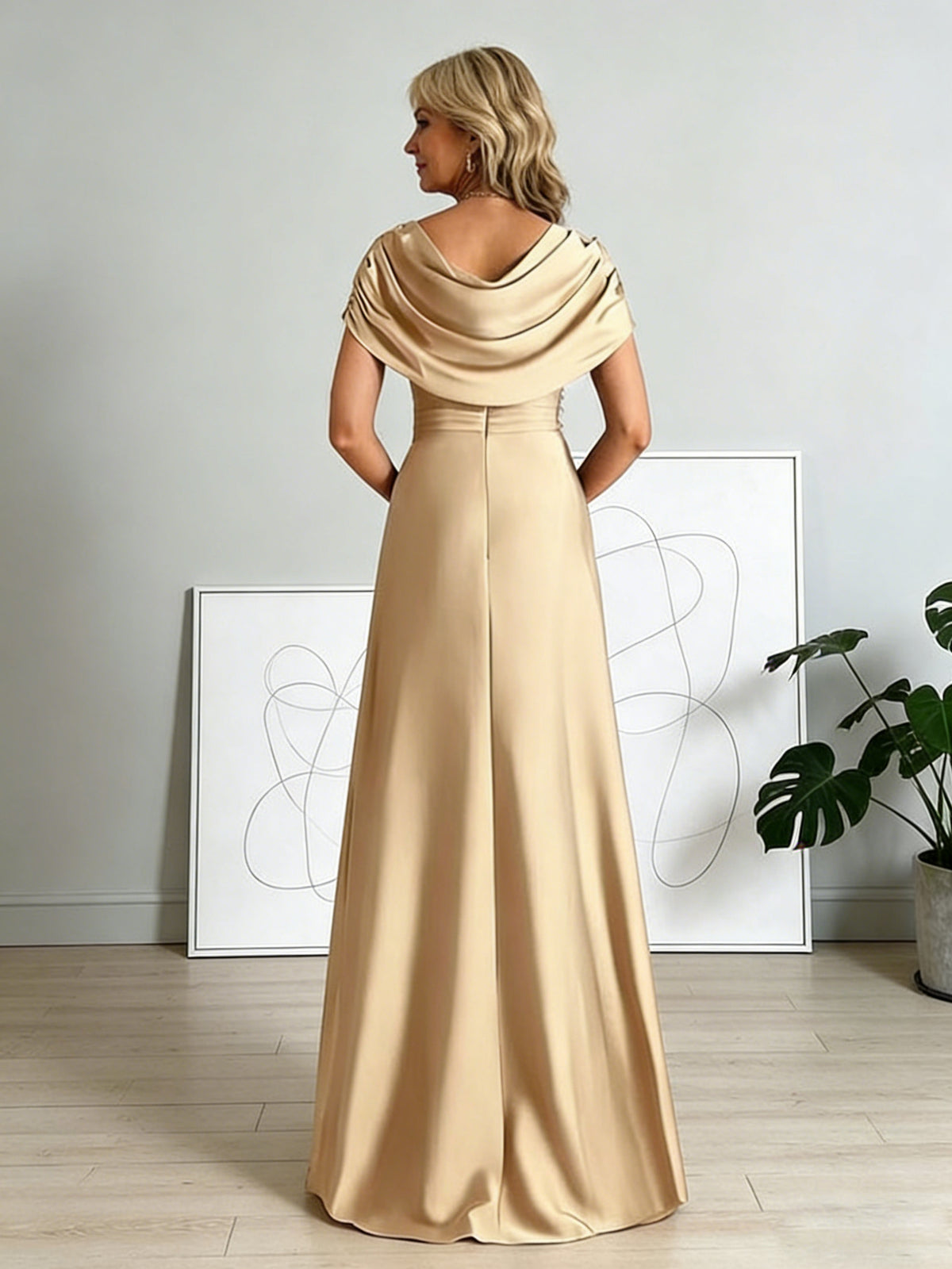Champagne Mother of The Bride Dress 2026 Off Shoulder Wedding Party Dress Satin Formal Guest Gown with Slit