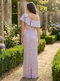 Sheath Sequin Off Shoulder Floor-Length Mother of the Bride Dresses with Satin Shoulder Bow