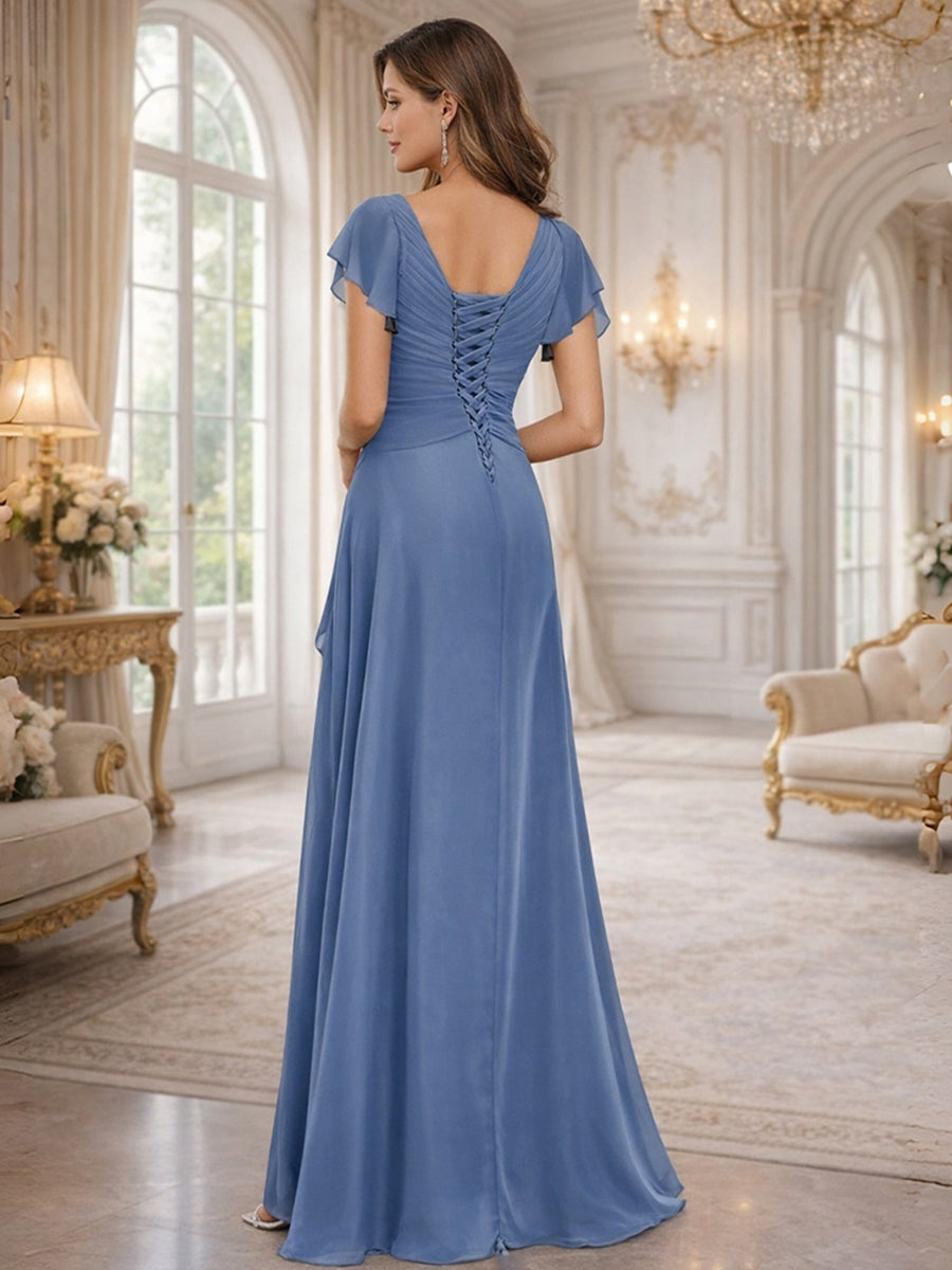 A-Line/Princess V-Neck Pleated Ruffle Floor-Length Mother of the Bride Dresses with Applique
