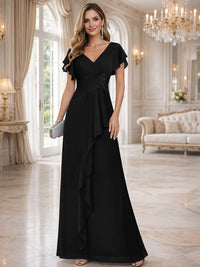 A-Line/Princess V-Neck Pleated Ruffle Floor-Length Mother of the Bride Dresses with Applique