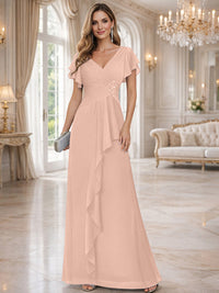 A-Line/Princess V-Neck Pleated Ruffle Floor-Length Mother of the Bride Dresses with Applique