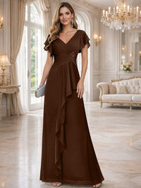 A-Line/Princess V-Neck Pleated Ruffle Floor-Length Mother of the Bride Dresses with Applique