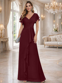 A-Line/Princess V-Neck Pleated Ruffle Floor-Length Mother of the Bride Dresses with Applique