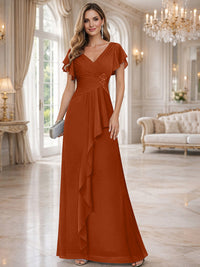 A-Line/Princess V-Neck Pleated Ruffle Floor-Length Mother of the Bride Dresses with Applique