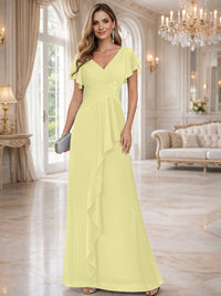 A-Line/Princess V-Neck Pleated Ruffle Floor-Length Mother of the Bride Dresses with Applique