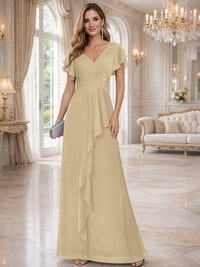 A-Line/Princess V-Neck Pleated Ruffle Floor-Length Mother of the Bride Dresses with Applique