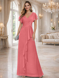 A-Line/Princess V-Neck Pleated Ruffle Floor-Length Mother of the Bride Dresses with Applique
