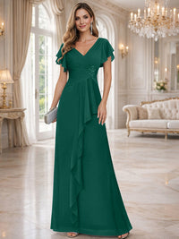 A-Line/Princess V-Neck Pleated Ruffle Floor-Length Mother of the Bride Dresses with Applique