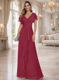 A-Line/Princess V-Neck Pleated Ruffle Floor-Length Mother of the Bride Dresses with Applique