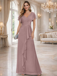 A-Line/Princess V-Neck Pleated Ruffle Floor-Length Mother of the Bride Dresses with Applique