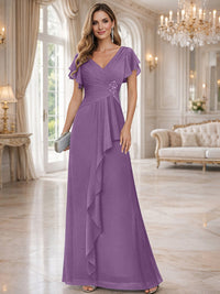 A-Line/Princess V-Neck Pleated Ruffle Floor-Length Mother of the Bride Dresses with Applique