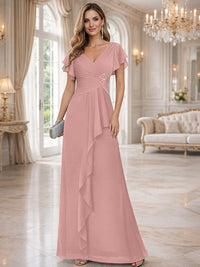 A-Line/Princess V-Neck Pleated Ruffle Floor-Length Mother of the Bride Dresses with Applique