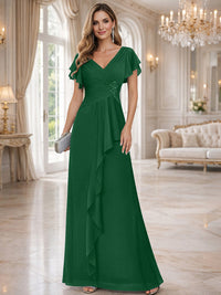 A-Line/Princess V-Neck Pleated Ruffle Floor-Length Mother of the Bride Dresses with Applique