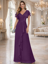A-Line/Princess V-Neck Pleated Ruffle Floor-Length Mother of the Bride Dresses with Applique