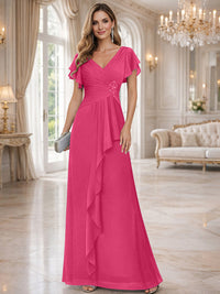 A-Line/Princess V-Neck Pleated Ruffle Floor-Length Mother of the Bride Dresses with Applique