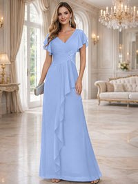 A-Line/Princess V-Neck Pleated Ruffle Floor-Length Mother of the Bride Dresses with Applique