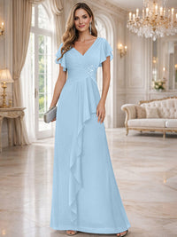 A-Line/Princess V-Neck Pleated Ruffle Floor-Length Mother of the Bride Dresses with Applique