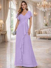 A-Line/Princess V-Neck Pleated Ruffle Floor-Length Mother of the Bride Dresses with Applique