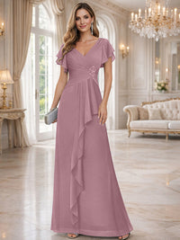 A-Line/Princess V-Neck Pleated Ruffle Floor-Length Mother of the Bride Dresses with Applique