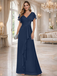 A-Line/Princess V-Neck Pleated Ruffle Floor-Length Mother of the Bride Dresses with Applique