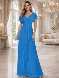 A-Line/Princess V-Neck Pleated Ruffle Floor-Length Mother of the Bride Dresses with Applique