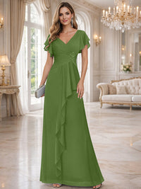 A-Line/Princess V-Neck Pleated Ruffle Floor-Length Mother of the Bride Dresses with Applique