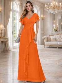 A-Line/Princess V-Neck Pleated Ruffle Floor-Length Mother of the Bride Dresses with Applique