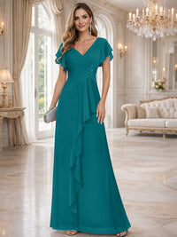 A-Line/Princess V-Neck Pleated Ruffle Floor-Length Mother of the Bride Dresses with Applique
