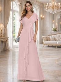 A-Line/Princess V-Neck Pleated Ruffle Floor-Length Mother of the Bride Dresses with Applique